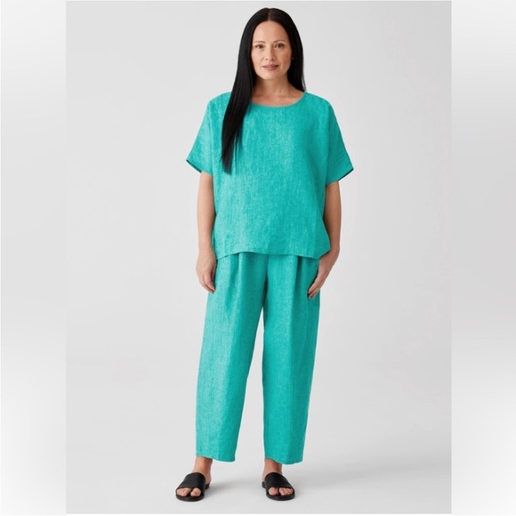 Eileen Fisher Washed Organic Linen Delave Lantern Pant Deep Aqua Size 1X NEW - Picture 15 of 15